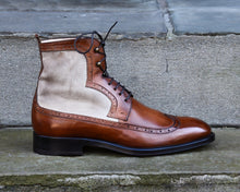 CANVAS PANEL LEATHER BOOTS