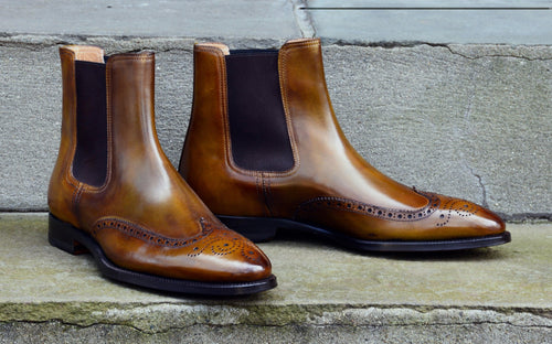 OLIVE CHELSEA WINGTIP BOOTS
