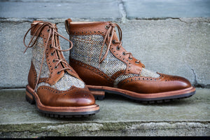 LEATHER/HARRIS TWEED COUNTRY STYLE BOOTS
